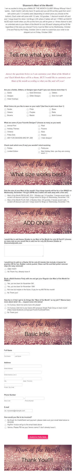 Shannon's Mani Of The Month! Form Template