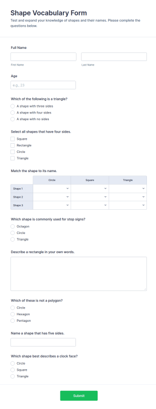 Shape Vocabulary Form Template