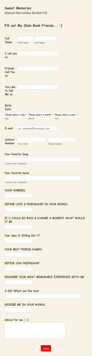 Sharath Reddy Slam Book Form Template