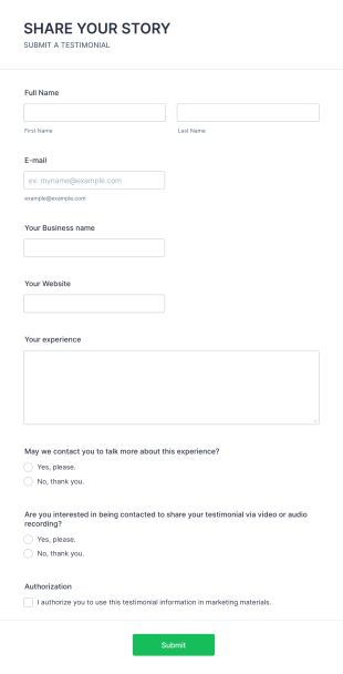 Share A Testimonial Form Template