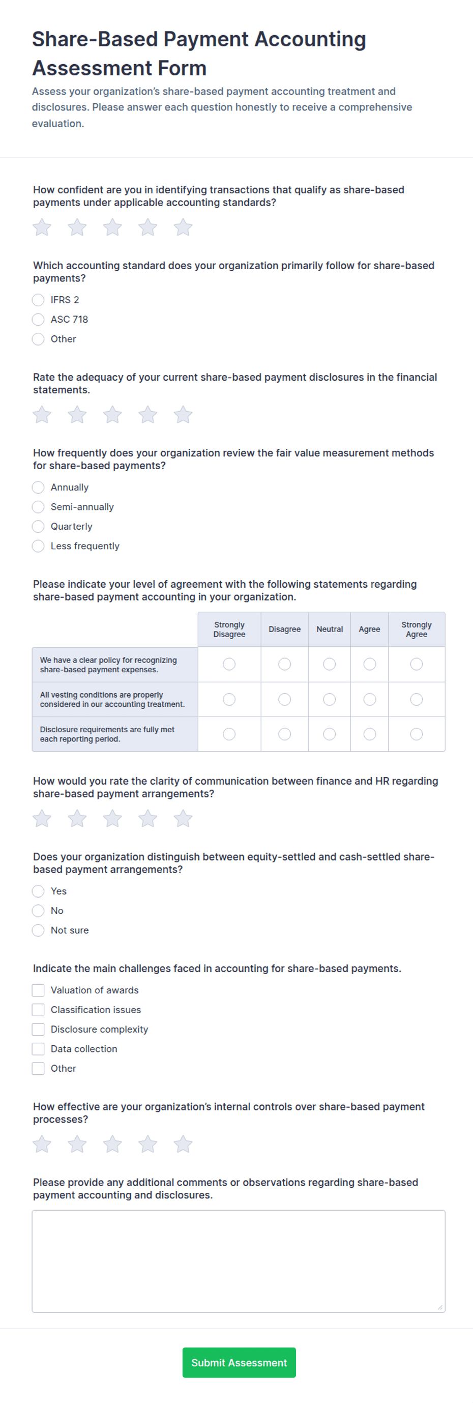 Share-Based Payment Accounting Assessment Form Template | Jotform