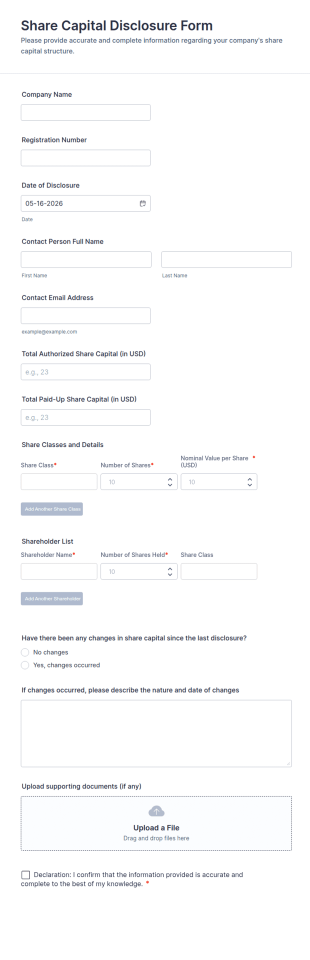 Share Capital Disclosure Form Template