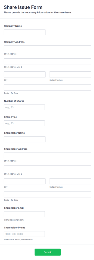 Share Issue Form Template