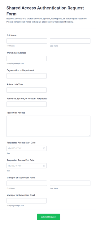 Shared Access Authentication Request Form Template