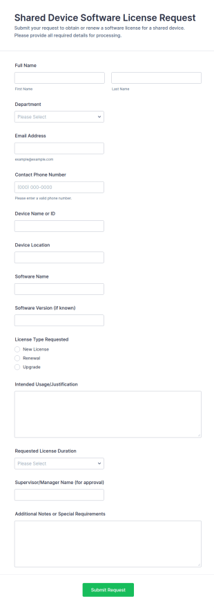 Shared Device Software License Request Form Template