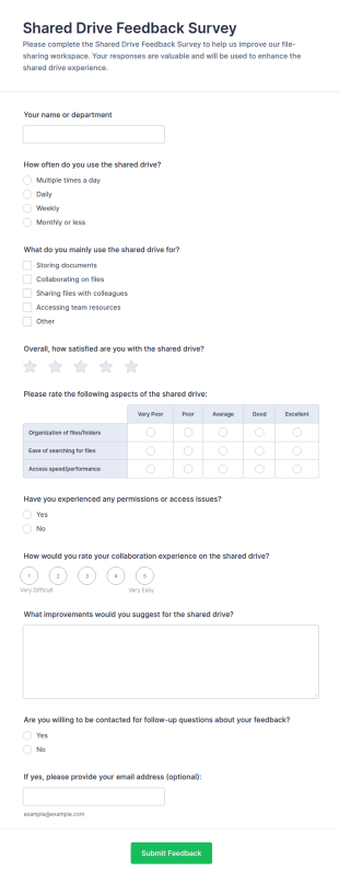Shared Drive Feedback Survey Form Template
