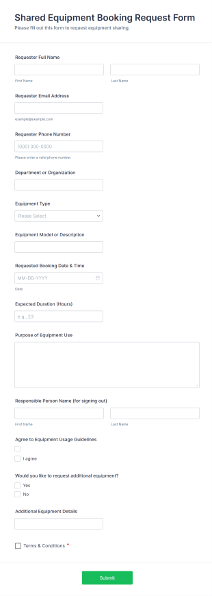 Shared Equipment Booking Request Form Template
