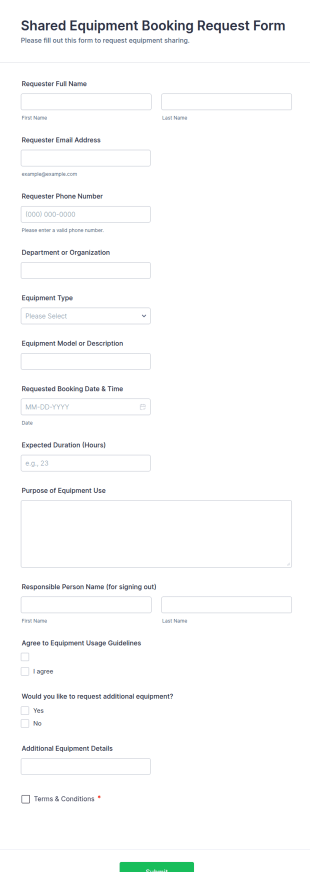 Shared Equipment Booking Request Form Template