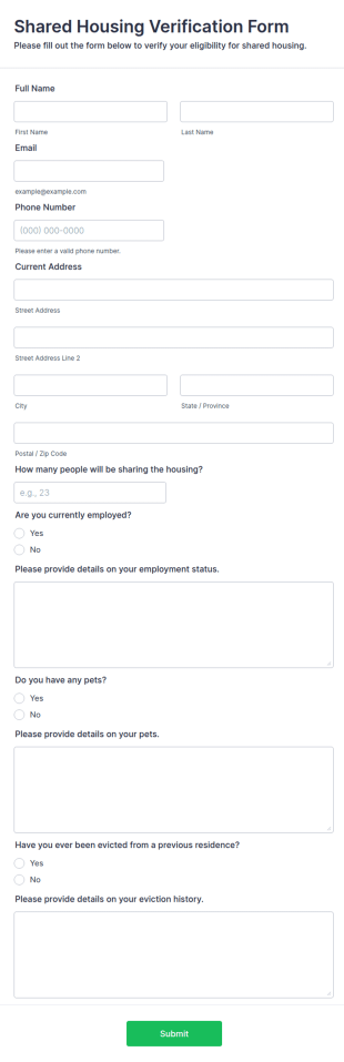 Shared Housing Verification Form Template