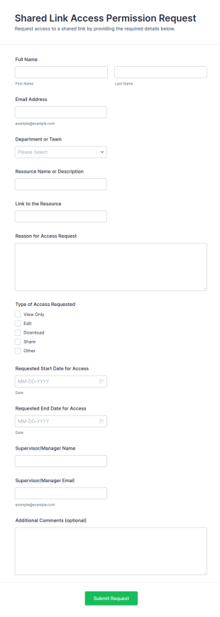 Shared Link Access Permission Request Form Template