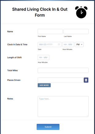Shared Living Clock In And Out Form Template
