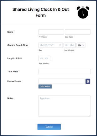 Shared Living Clock In And Out Form Template