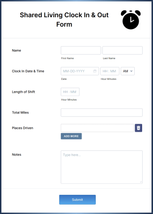Shared Living Clock In And Out Form Template
