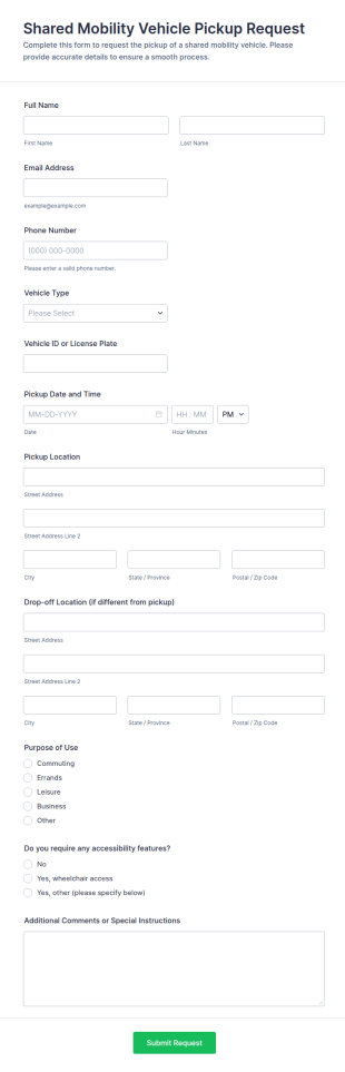 Shared Mobility Vehicle Pickup Request Form Template
