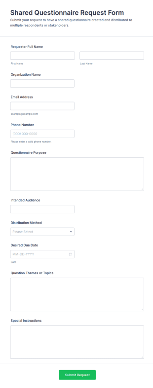 Shared Questionnaire Request Form Template