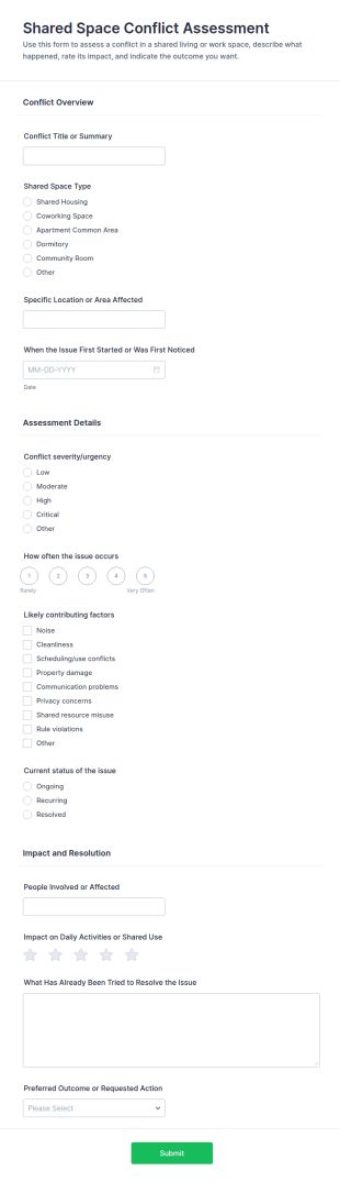 Shared Space Conflict Assessment Form Template