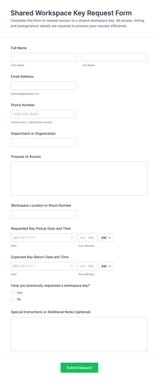 Shared Workspace Key Request Form Template