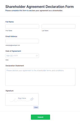 Shareholder Agreement Declaration Form Template