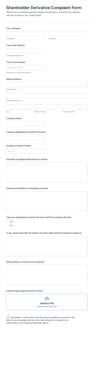 Shareholder Derivative Complaint Form Template
