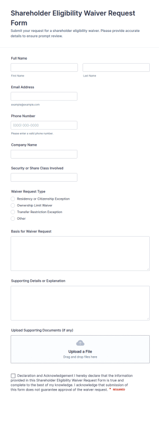 Shareholder Eligibility Waiver Request Form Template