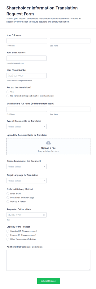 Shareholder Information Translation Request Form Template