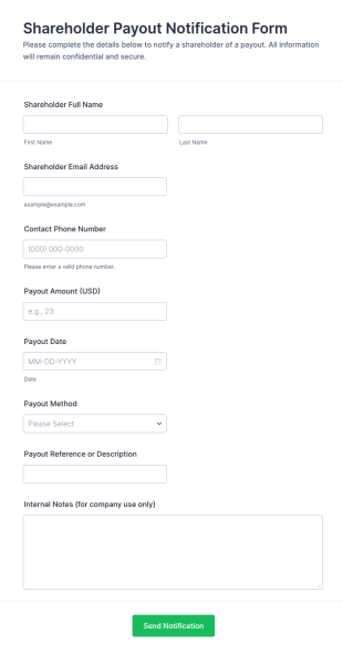 Shareholder Payout Notification Form Template