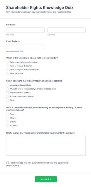 Shareholder Rights Knowledge Quiz Form Template