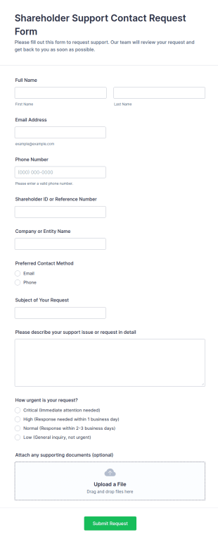 Shareholder Support Contact Request Form Template