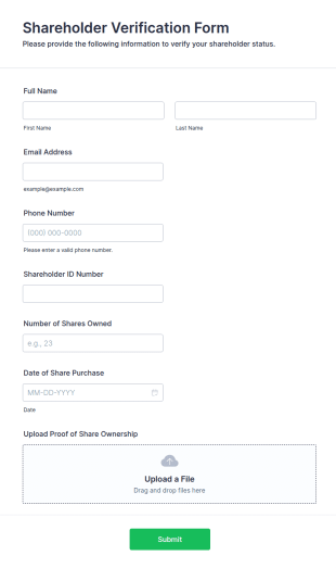 Shareholder Verification Form Template