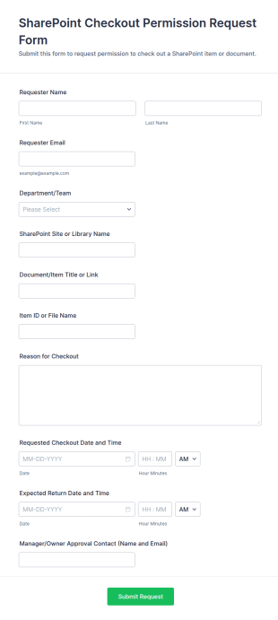 SharePoint Checkout Permission Request Form Template