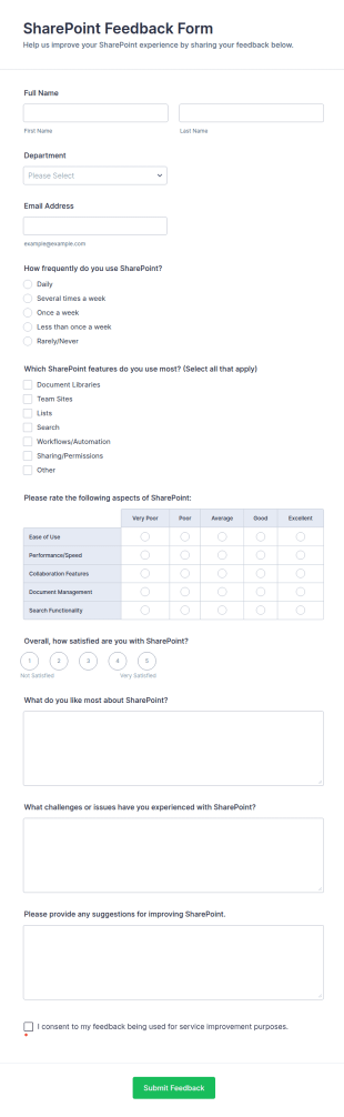 SharePoint Feedback Form Template