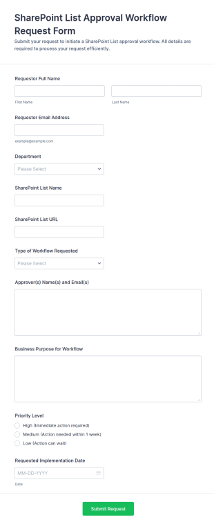 SharePoint List Approval Workflow Request Form Template