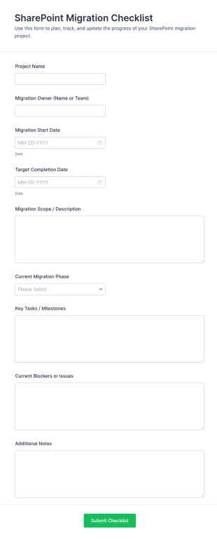 SharePoint Migration Checklist Form Template