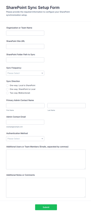 SharePoint Sync Setup Form Template