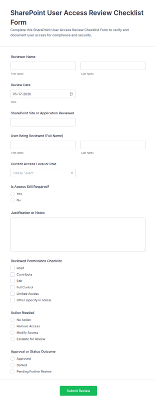 SharePoint User Access Review Checklist Form Template