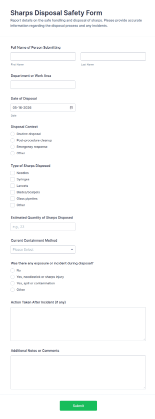 Sharps Disposal Safety Form Template
