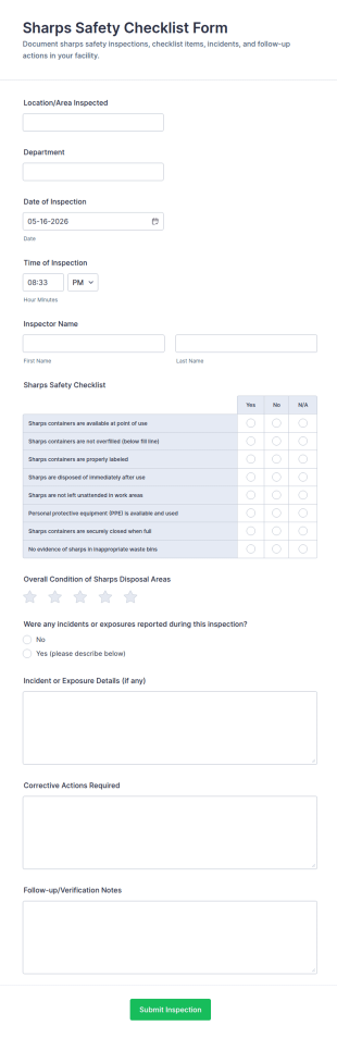 Sharps Safety Checklist Form Template