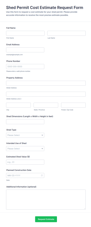 Shed Permit Cost Estimate Request Form Template