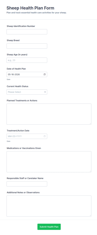 Sheep Health Plan Form Template