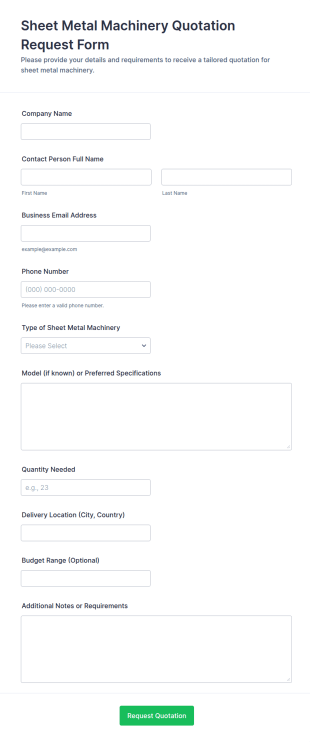 Sheet Metal Machinery Quotation Request Form Template