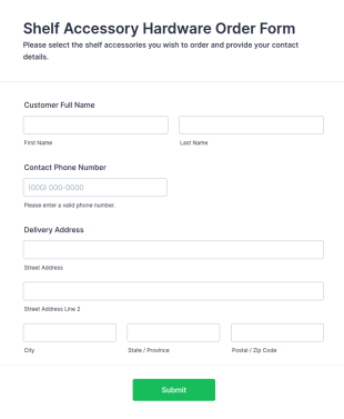 Shelf Accessory Hardware Order Form Template