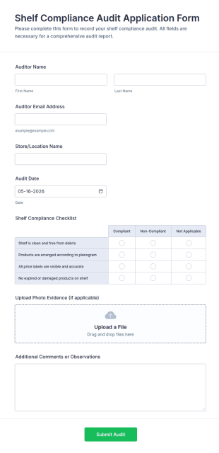 Shelf Compliance Audit Application Form Template