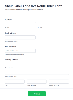 Shelf Label Adhesive Refill Order Form Template