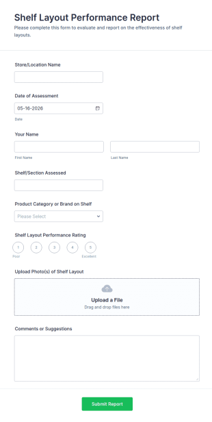 Shelf Layout Performance Report Form Template