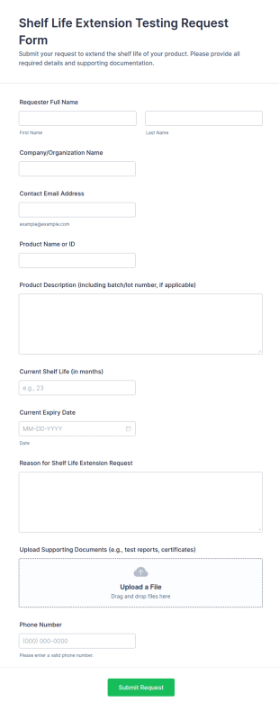 Shelf Life Extension Testing Request Form Template