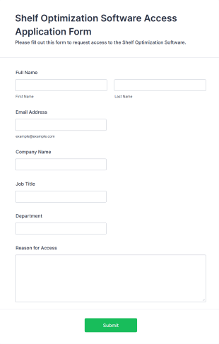 Shelf Optimization Software Access Application Form Form Template