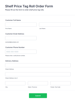 Shelf Price Tag Roll Order Form Template