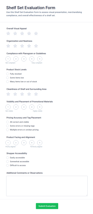 Shelf Set Evaluation Form Template