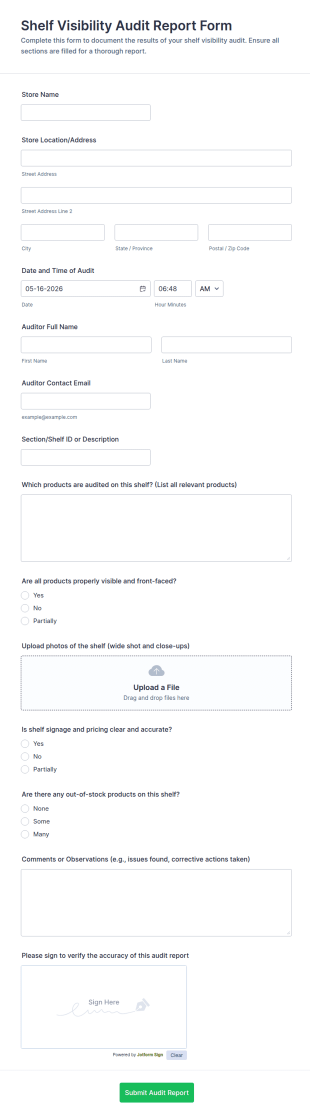 Shelf Visibility Audit Report Form Template