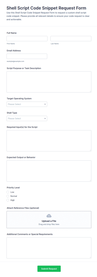 Shell Script Code Snippet Request Form Template